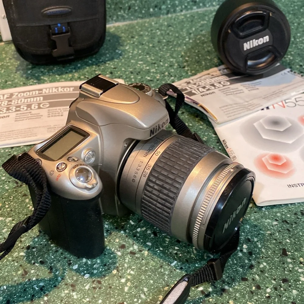 Nikon N55 with AF Zoom-Nikkor 28-80mm f/3.3-5.6G and 70-300mm f/4-5.6G